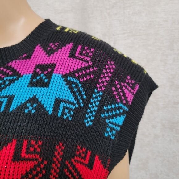 CHIC Sport 80s Snowflake Colorful Sweater Vest Women's Large Fair Isle - Picture 3 of 10